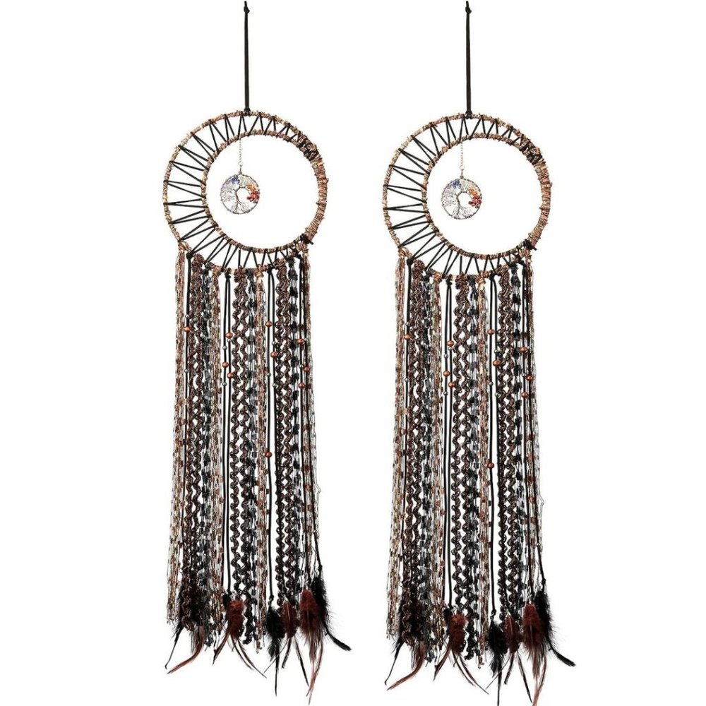 2Pcs Tree of Life Dream Catcher Boho Wall Decor Handmade Boho Crescent Moon Wall